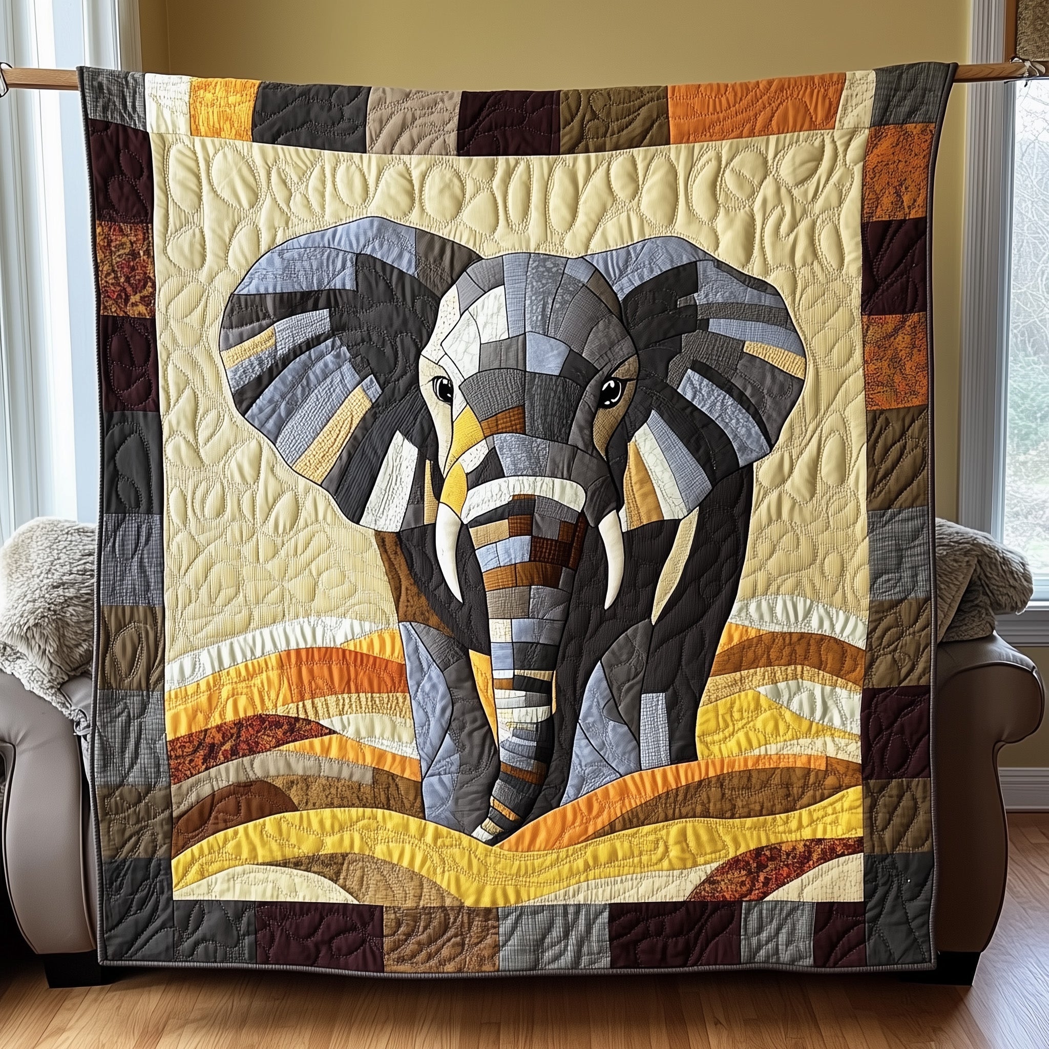 Savanna Elephant Quilted Blanket Merchandise Throw BlanketBest Presents For Elephant Lovers Birthday
