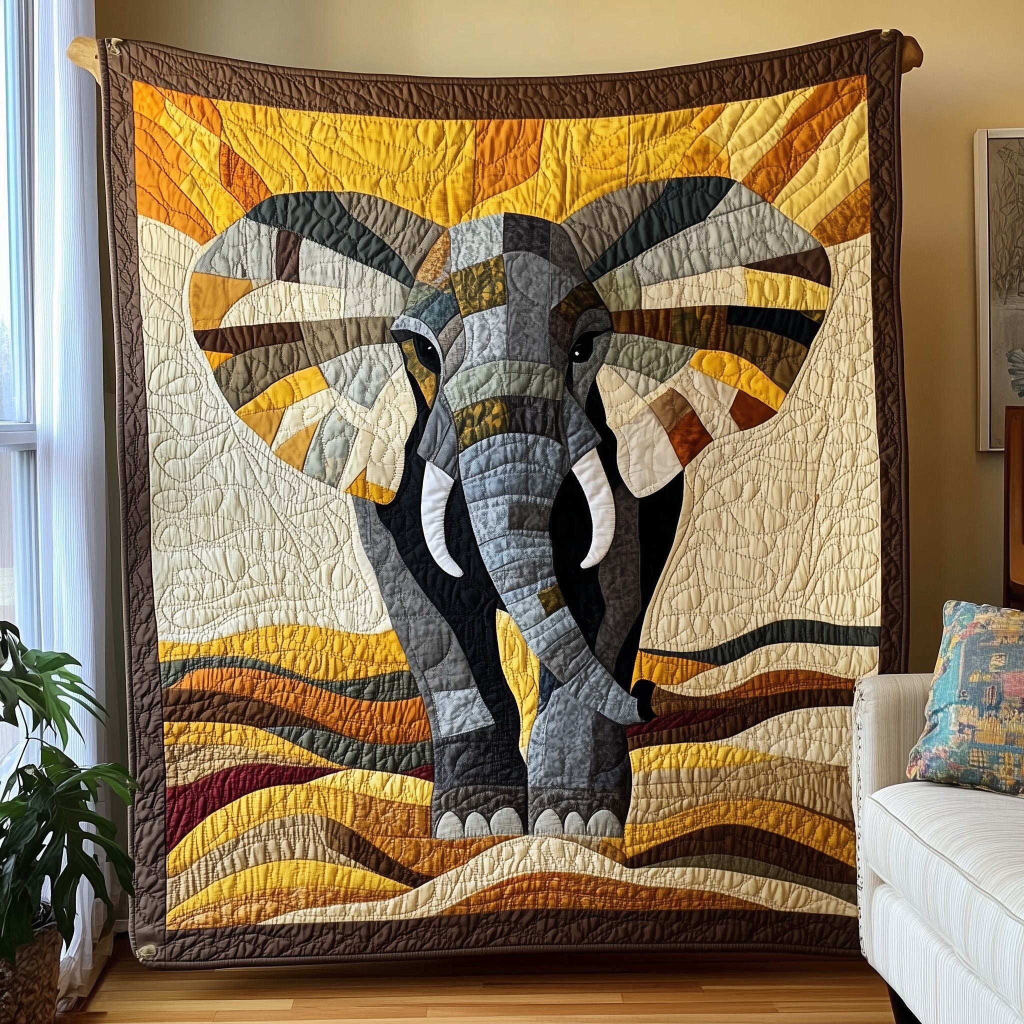 Savanna Elephant Quilted Blanket Merchandise Throw BlanketFunny Cute Elephant  Gifts