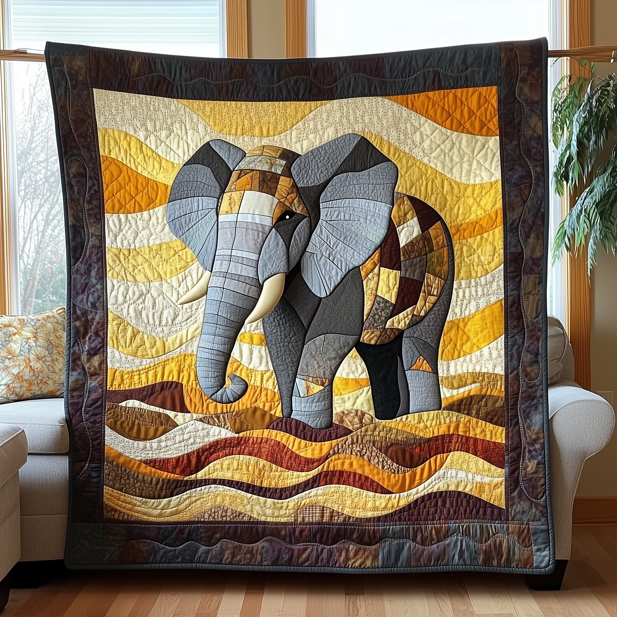 Savanna Elephant Quilted Blanket Merchandise Throw BlanketGood Gifts For Elephant Lovers