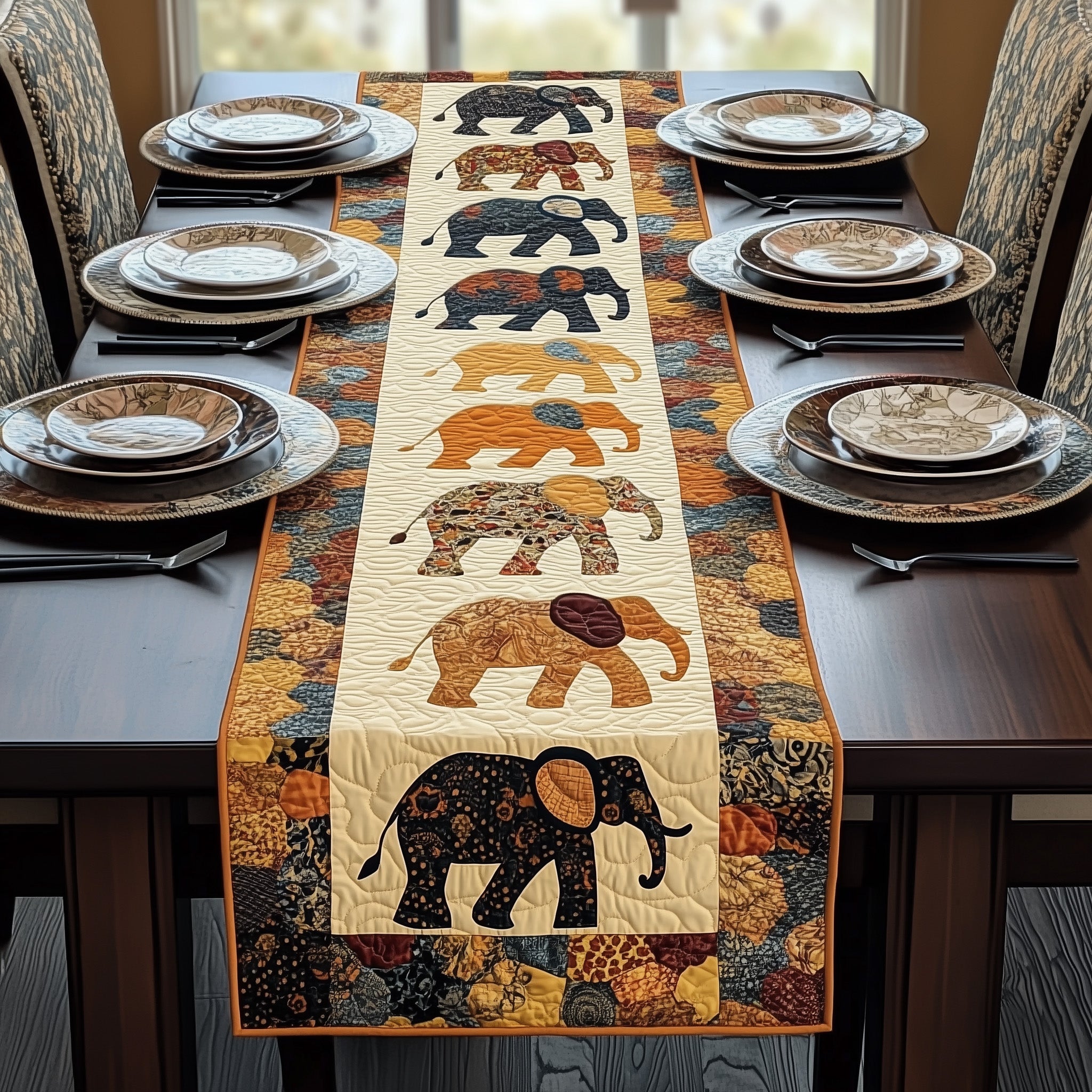 Savanna Elephant Walk Quilted Table Runner Christmas Table Runner Gift Idea