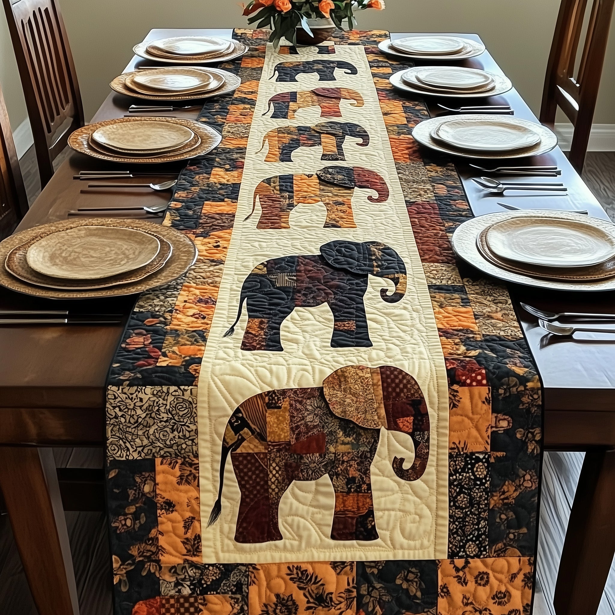 Savanna Elephant Walk Quilted Table Runner Table Runner Gift for Holiday Season