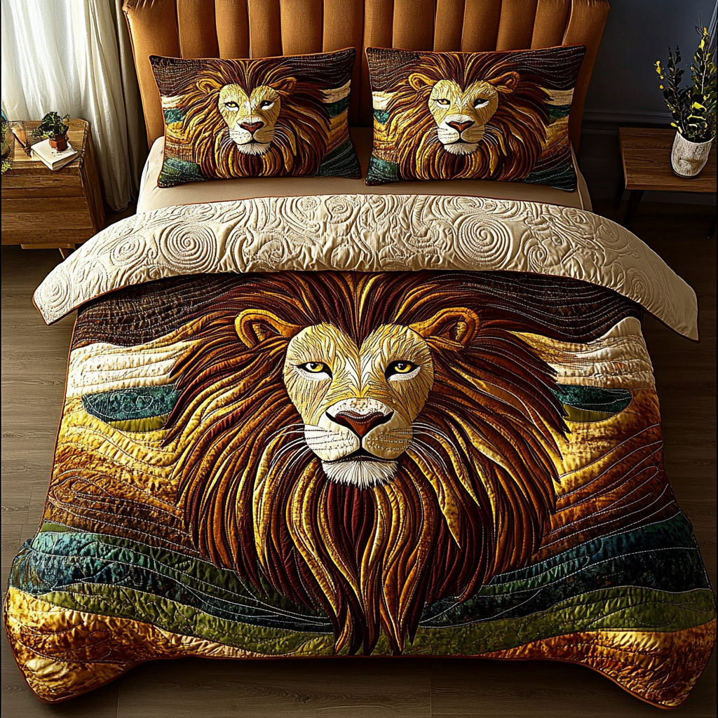 Savanna King Quilted Bedding Set Best Bedspread Set Lion Gifts For Him Her