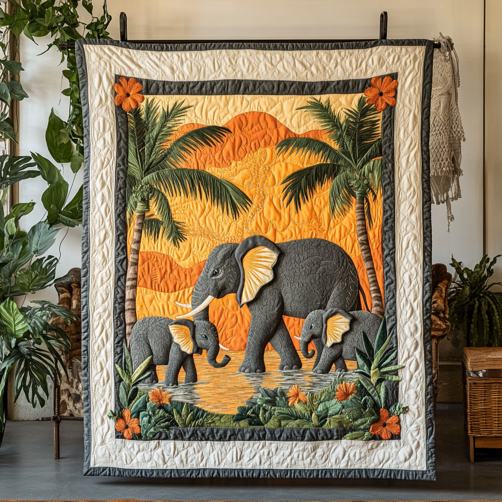 Savanna Stroll Quilted Blanket Best Couch Throw Blanket Christmas Presents For Elephant Lovers