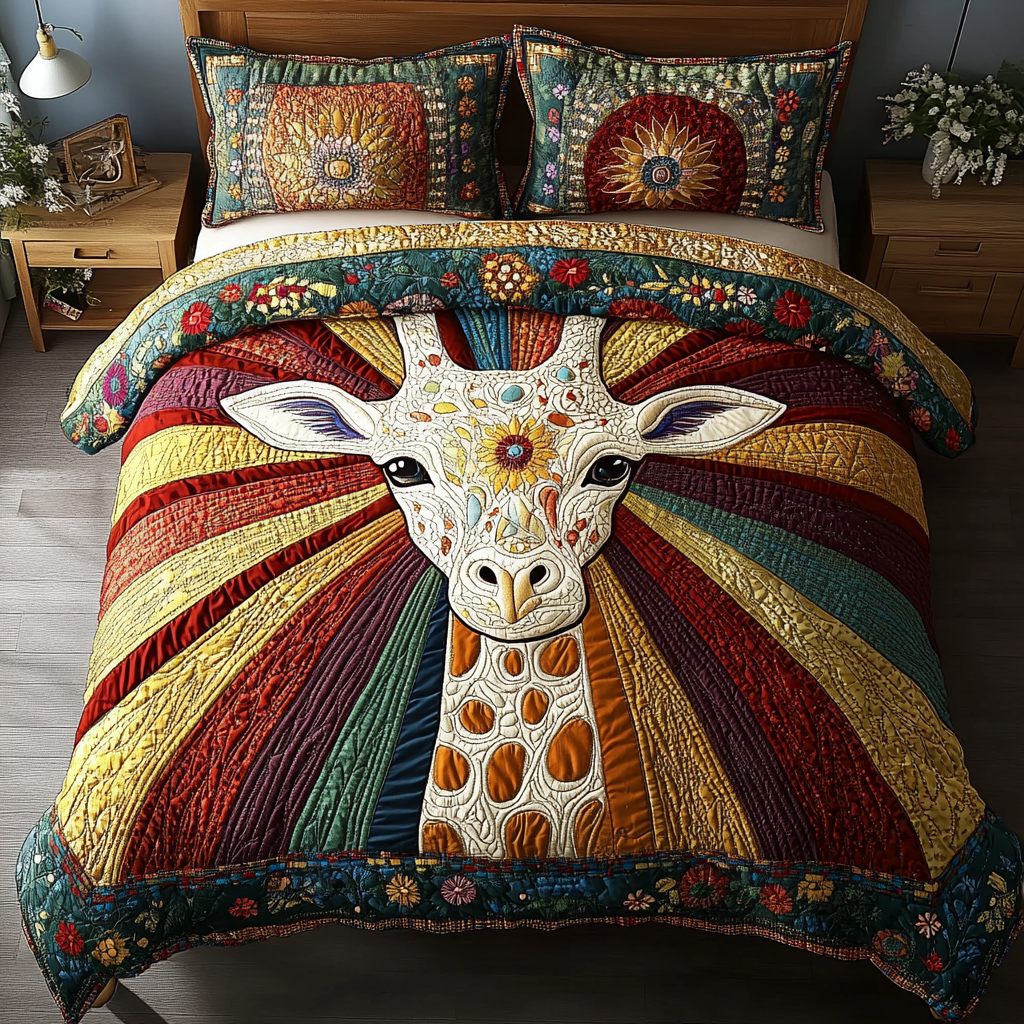 Savanna Wanderer Quilted Bedding Set Best Christmas Duvet Sets Unique Gifts For Giraffe Lovers
