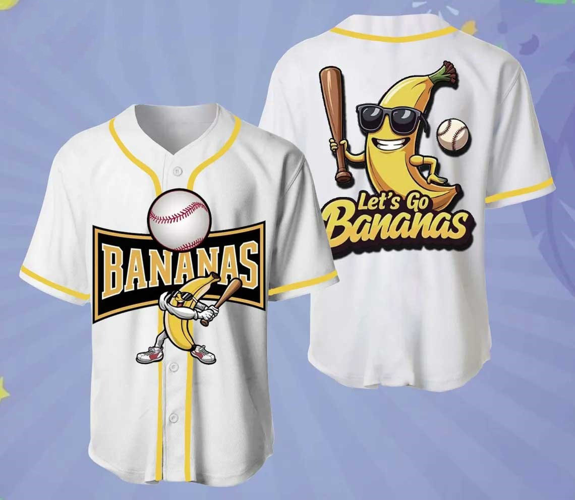 Savannah Bananas Let's Go Bananas White Baseball Jersey Cool Baseball Gifts