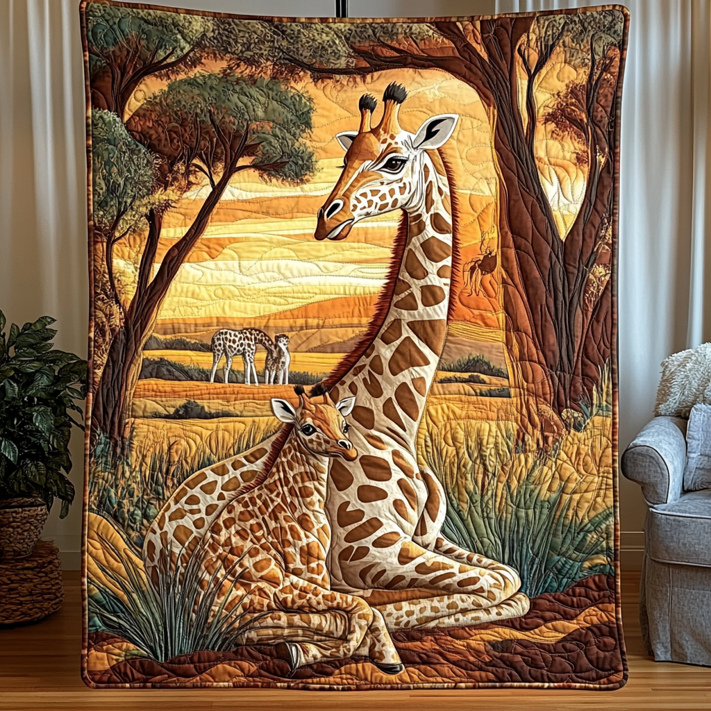 Savannah Dream Quilted Blanket Winter Decor Blanket Giraffe Birthday Presents