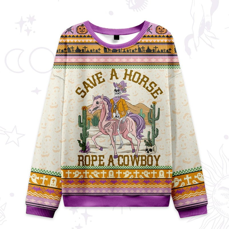 Save A Horse Rope A Cowboy Ugly Christmas Sweater Xmas Clothing Gifts For CowGirl