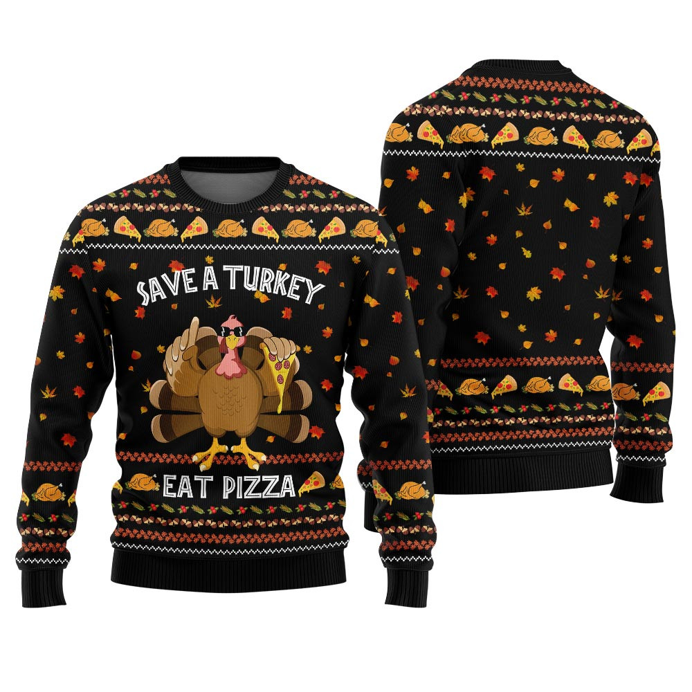Save A Turkey Eat A Pizza Sweater Thanksgiving Unique Holiday Merch Gift for Home and Family