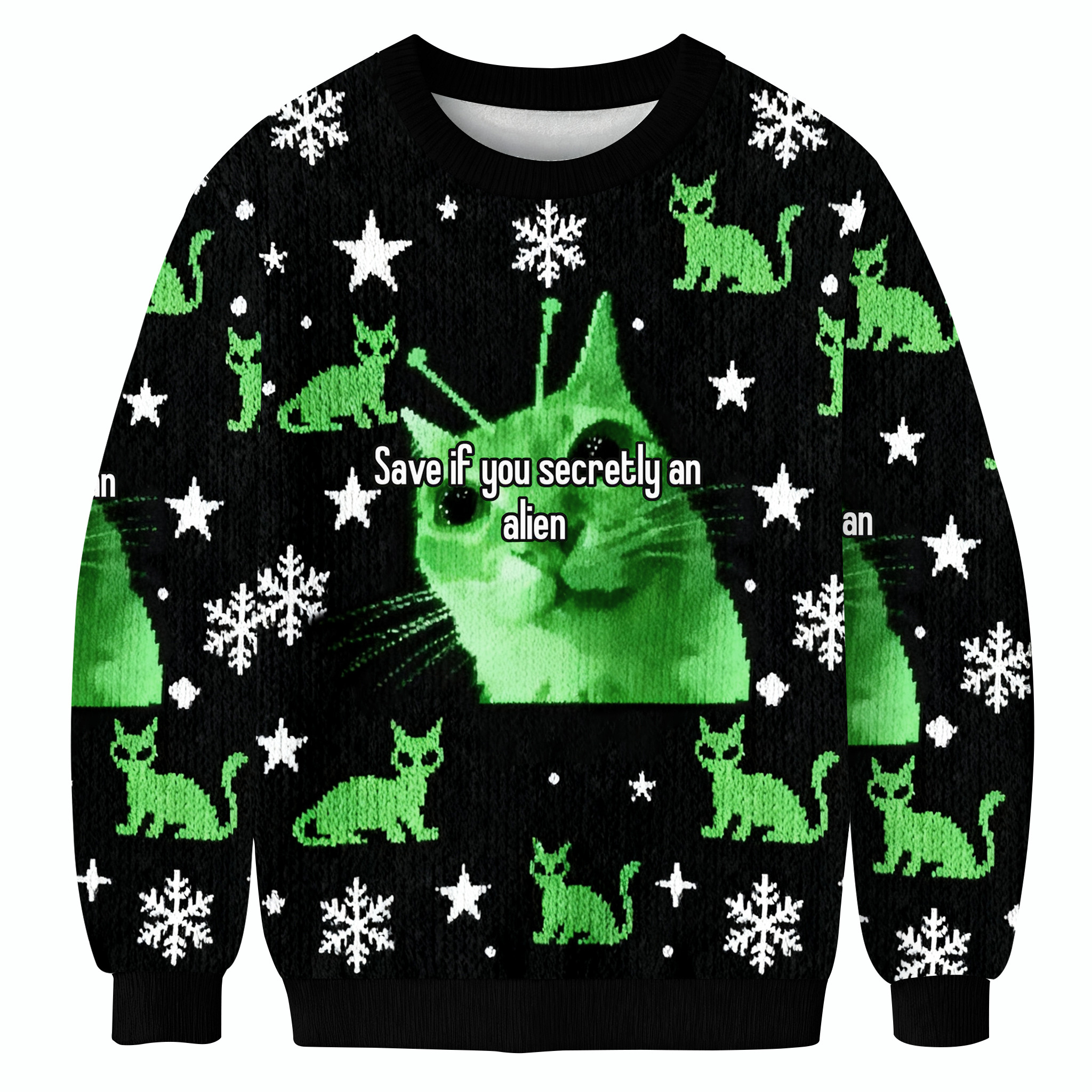 Save If You Secretly An Alien Cat Meme Christmas Ugly Sweater Animal Themed Christmas Outfits