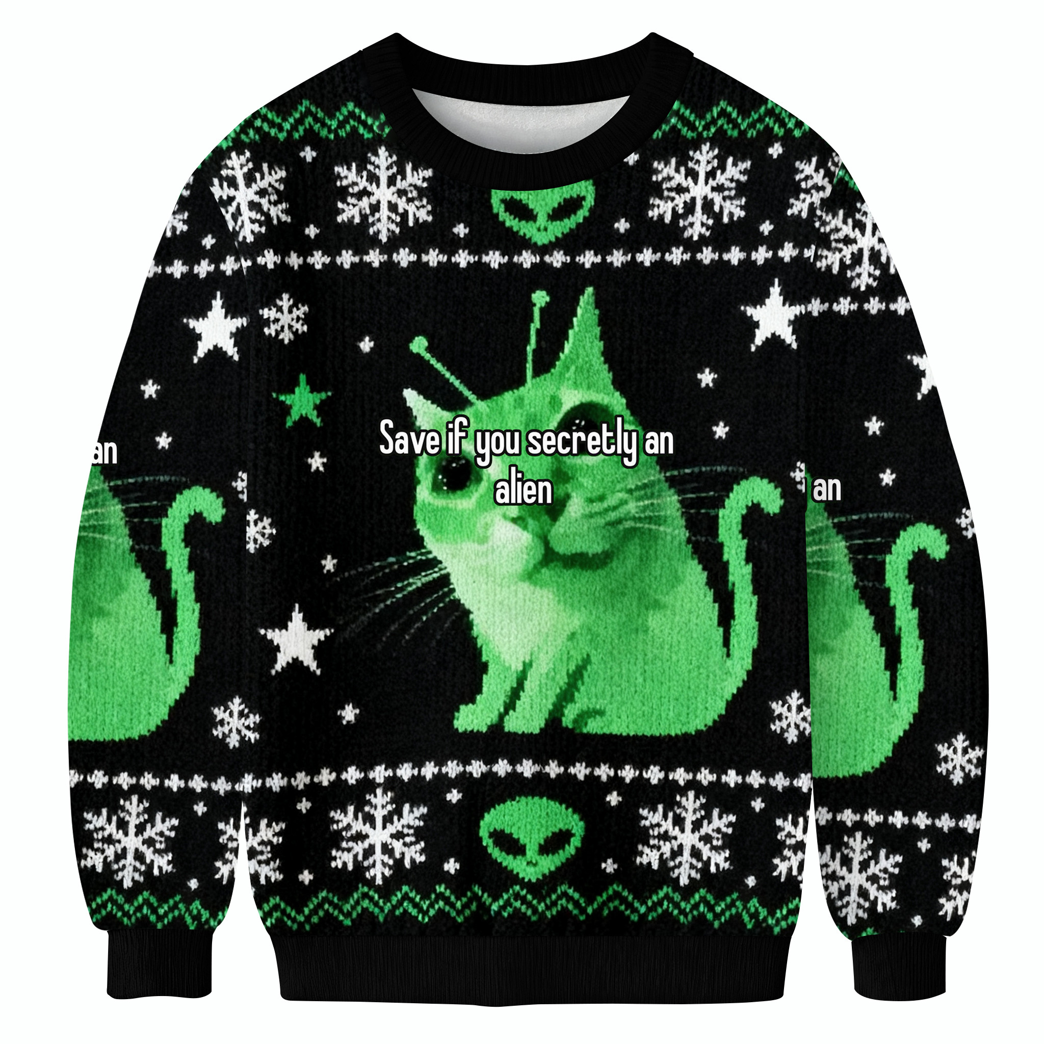 Save If You Secretly An Alien Cat Meme Christmas Ugly Sweater Holiday Apparel Cat Gifts For Xmas