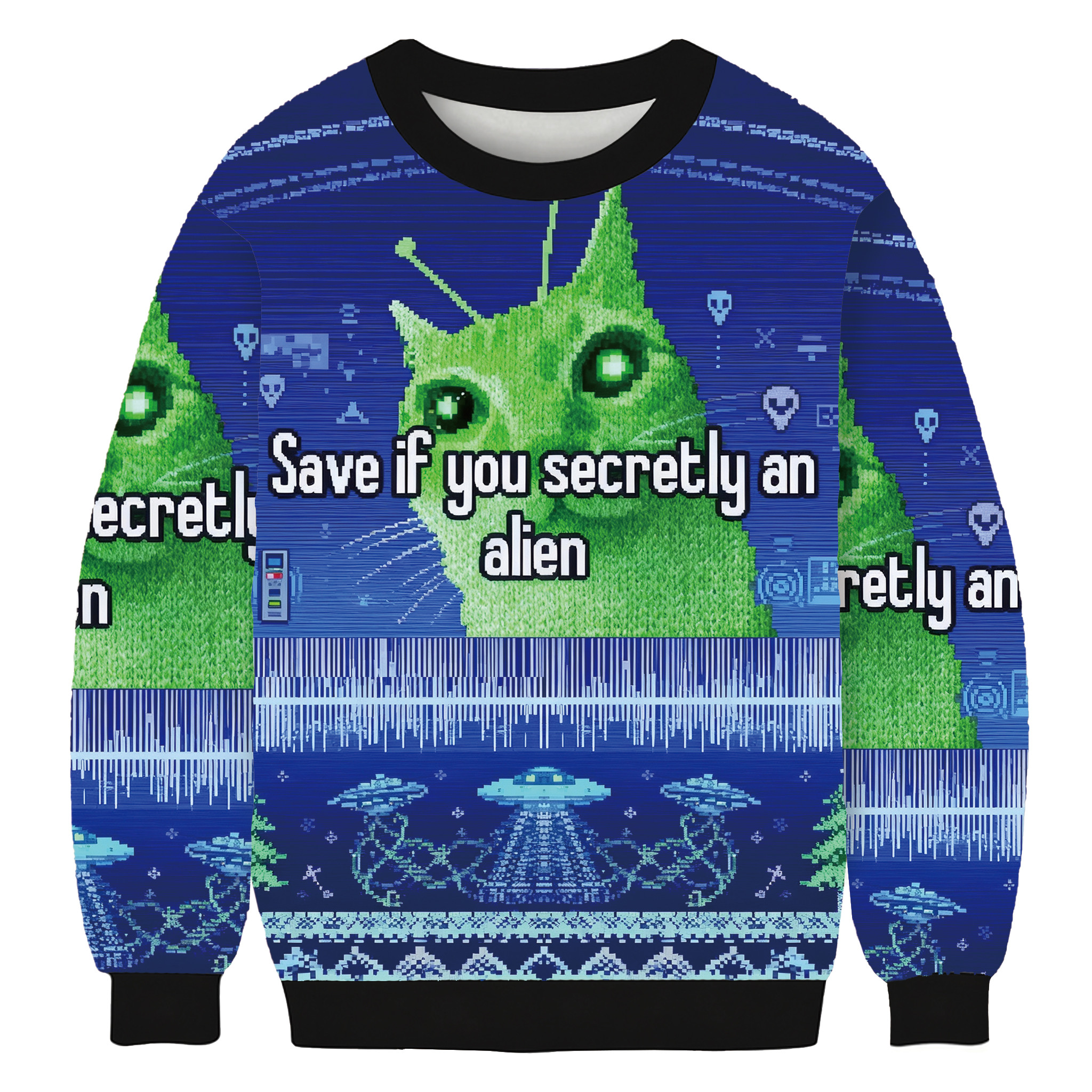 Save If You Secretly An Alien Cat Meme Christmas Ugly Sweater Xmas Outfits Gifts For Alien Lovers