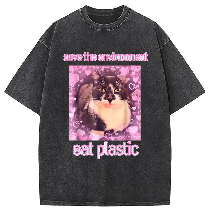 Save The Environment Washed T-Shirt Unisex Streetwear Graphic Style Gifts For Friends