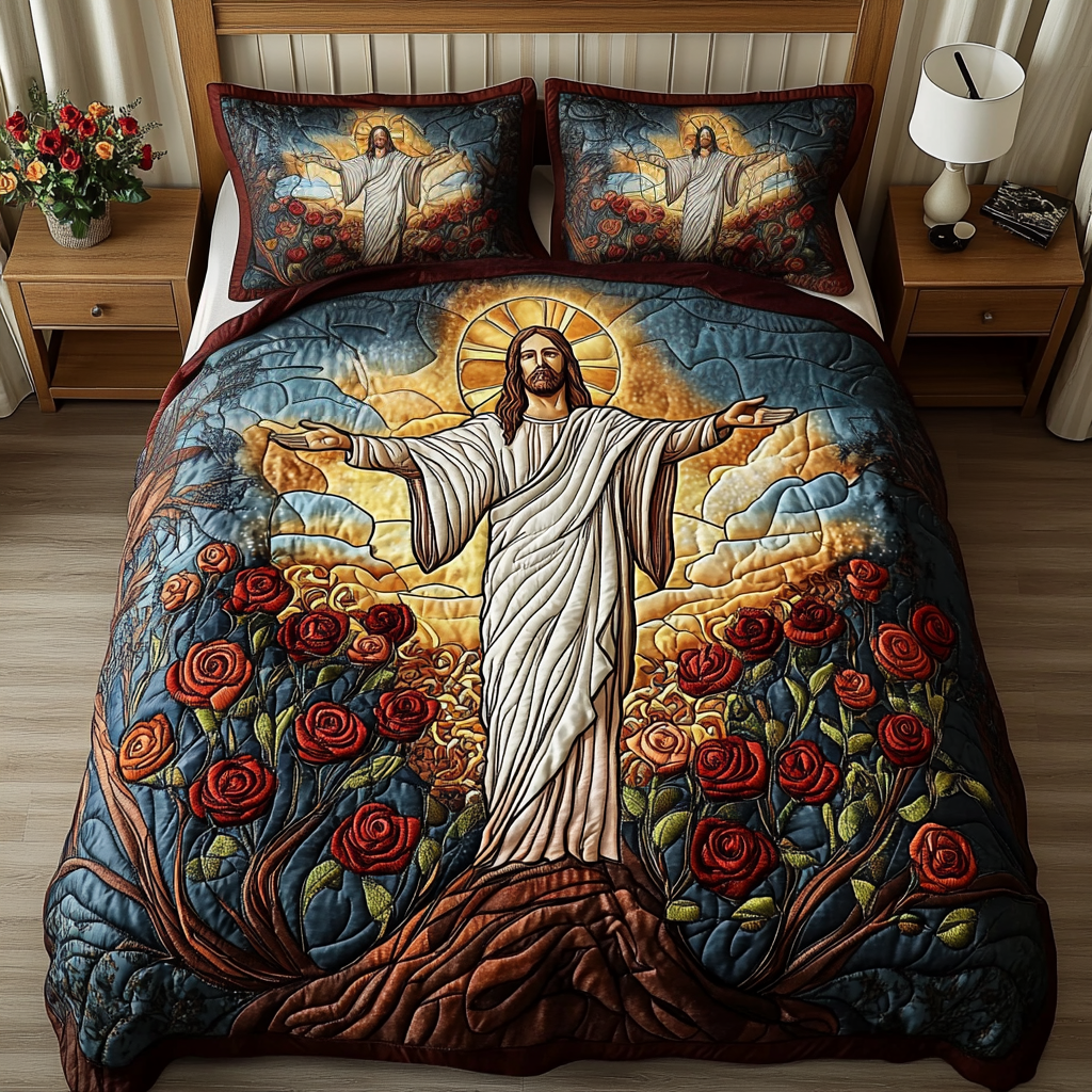Savior Field Quilted Bedding Set Bed Decorations Faith Gifts For Him