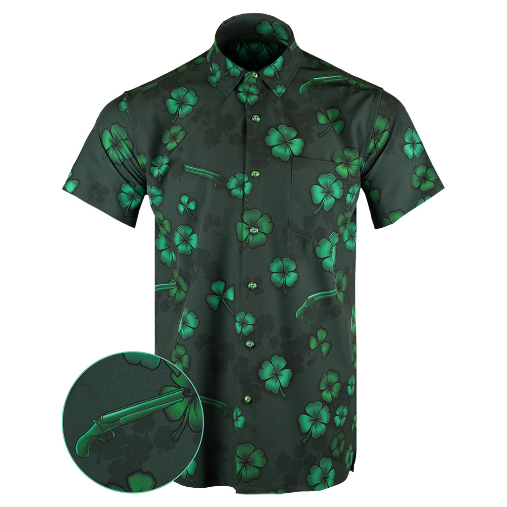 Sawed Off Shamrock Button Down Shirt Tactical Aloha Print Shirt Father Gifts Sawed Off Shamrock Button Down Shirt Tactical Aloha Print Shirt Father Gifts
