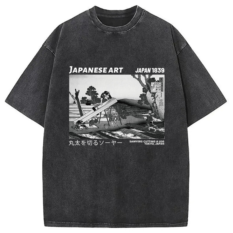 Sawyers Cutting a Log Washed T-Shirt Soft Comfortable Daily T Shirt Gifts For Best Friend