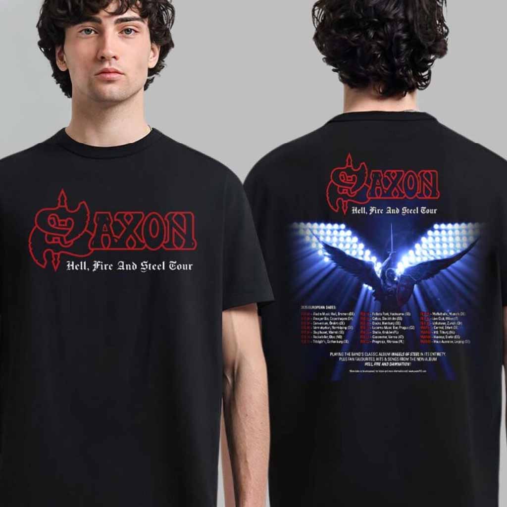 Saxon Hell Fire And Steel Tour 2025 European Dates Tour Schedule List T-Shirt Cool Gifts For Music Lovers