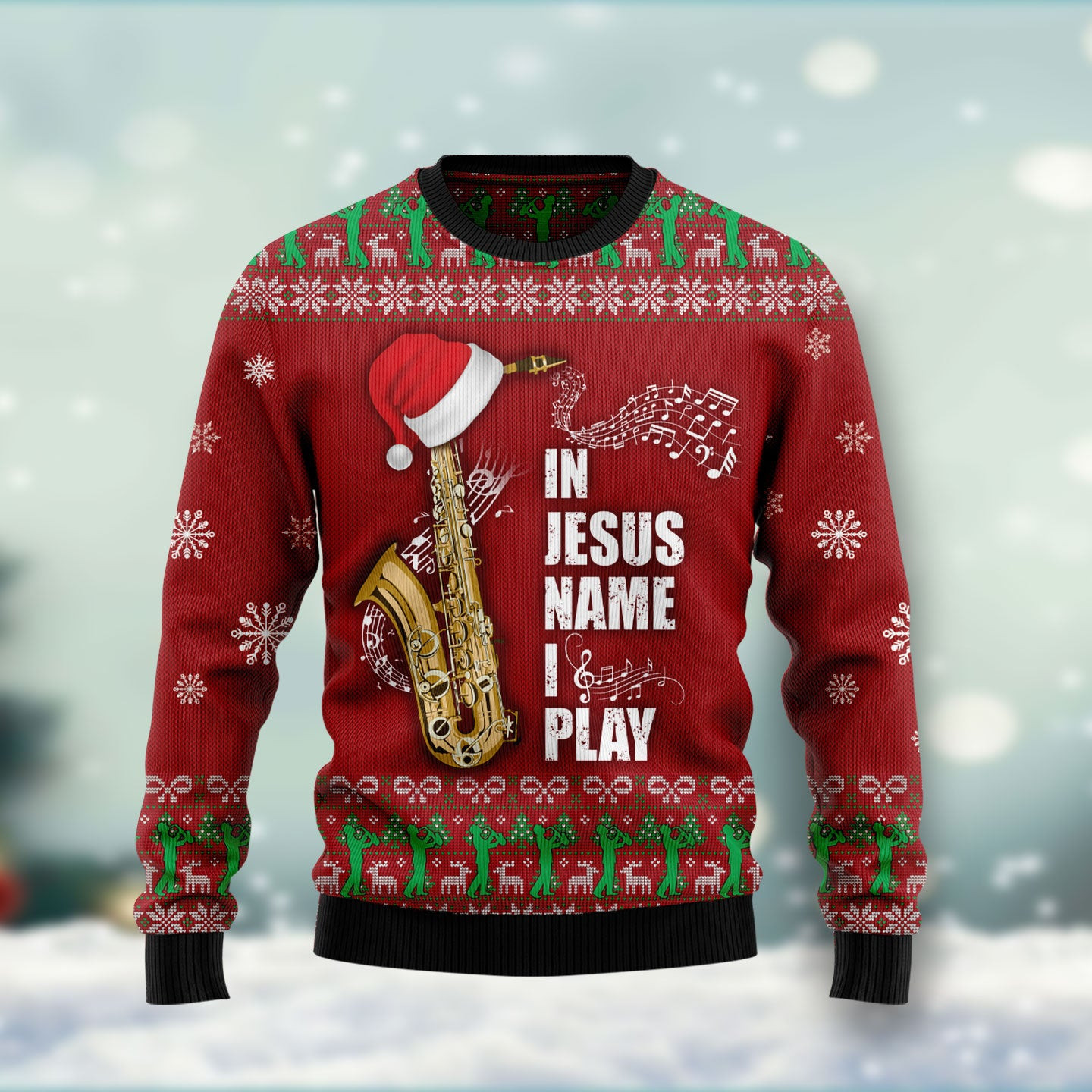 Saxophone In Jesus Name Play Ugly Christmas Sweater