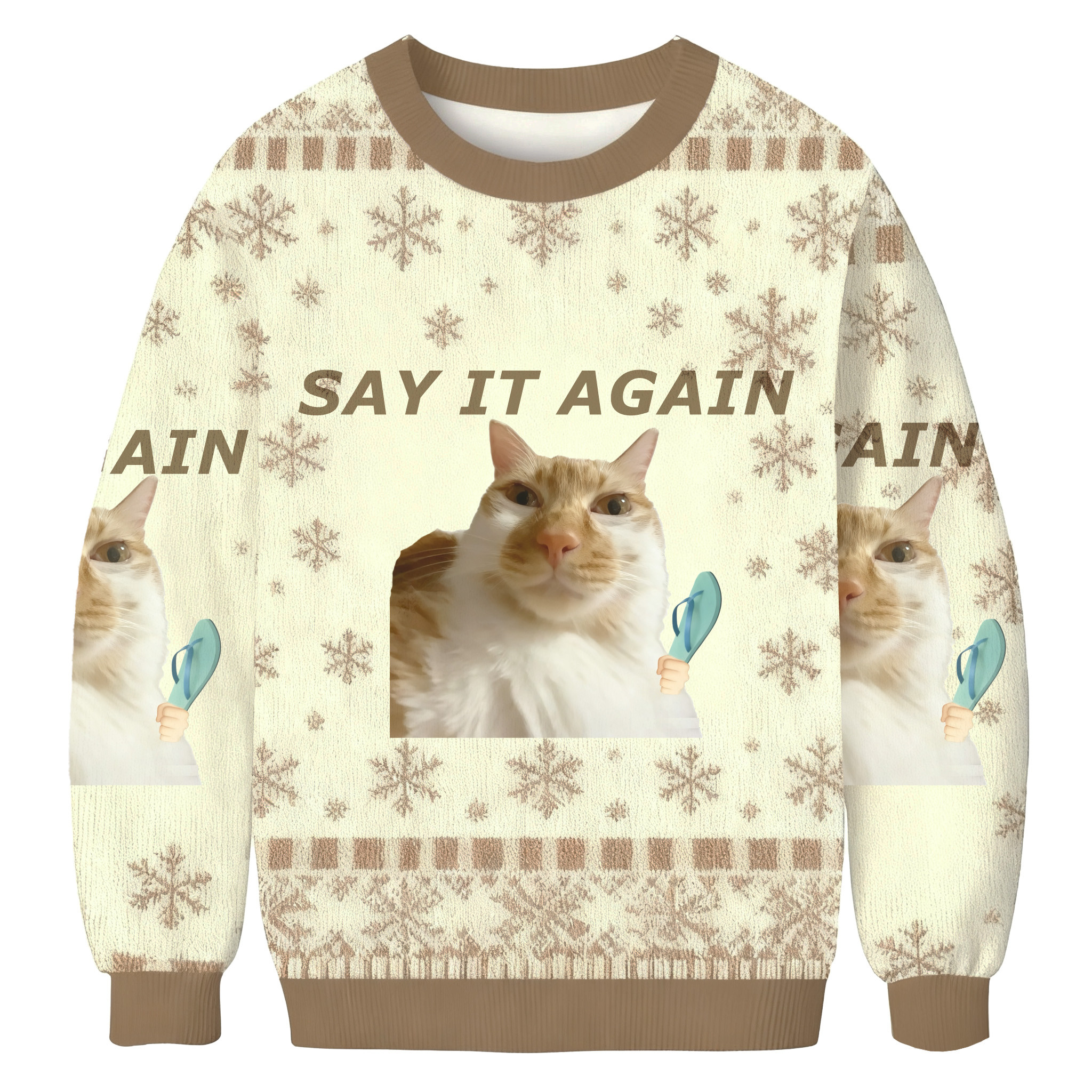 Say It Again Funny Cat Meme Christmas Ugly Sweater Holiday Outfits Cat Lover Christmas Gifts