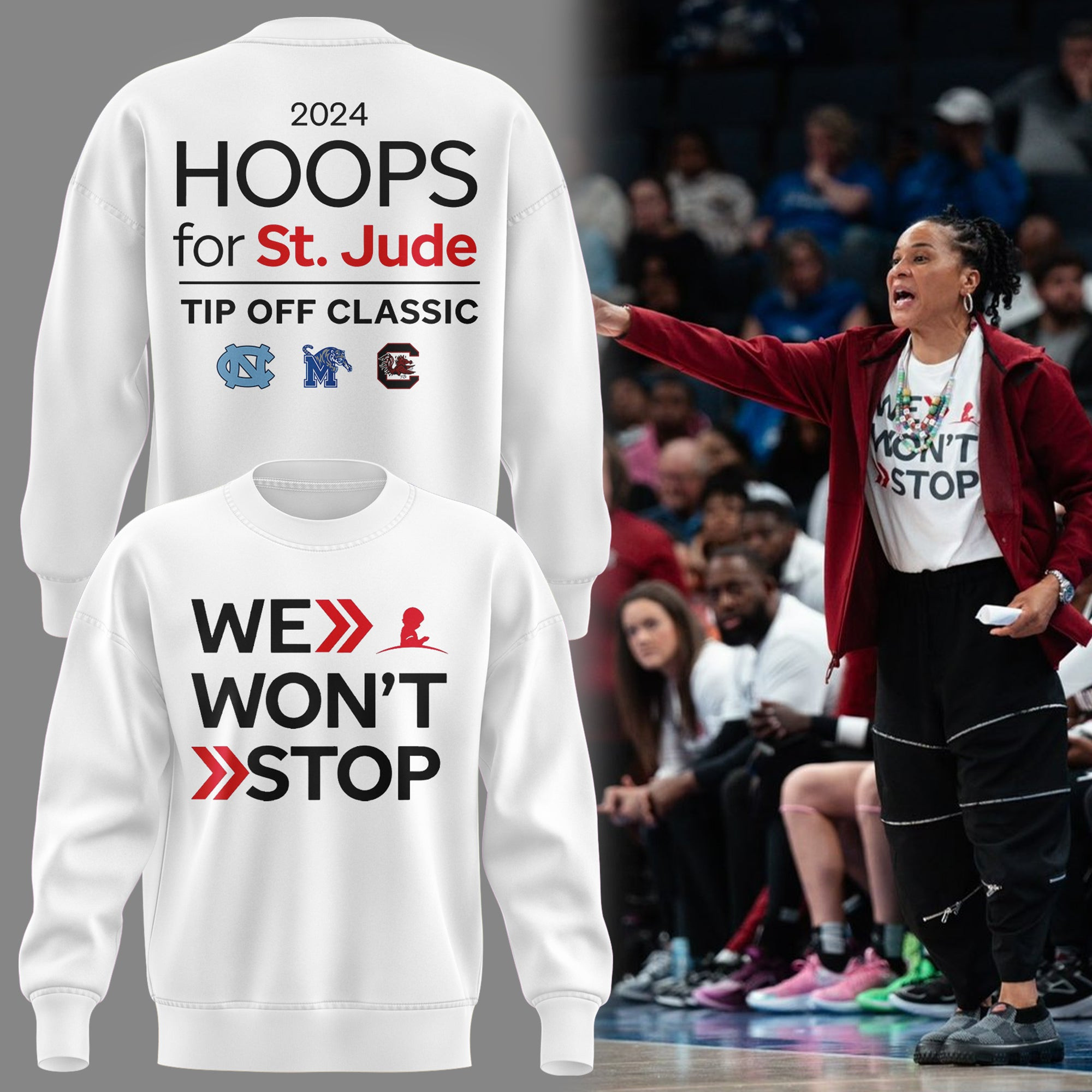 SC Gamecocks Women's Basketball Sweatshirt We Won't Stop Hoops For St. Jude Tip Off Classic