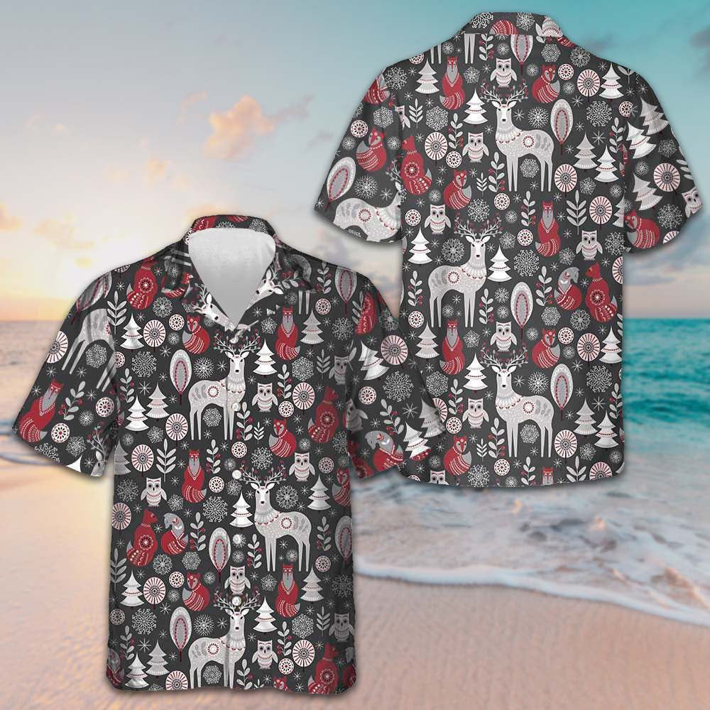 Scandinavian Woodland Animals Hawaiian Shirt Cool Christmas Shirt Gifts For Husband