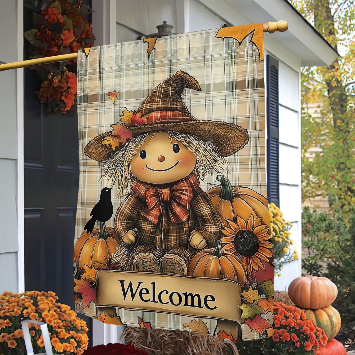 Scarecrow And Pumpkin Halloween Flag Welcome Halloween Decor Spooky Yard Decor Gift