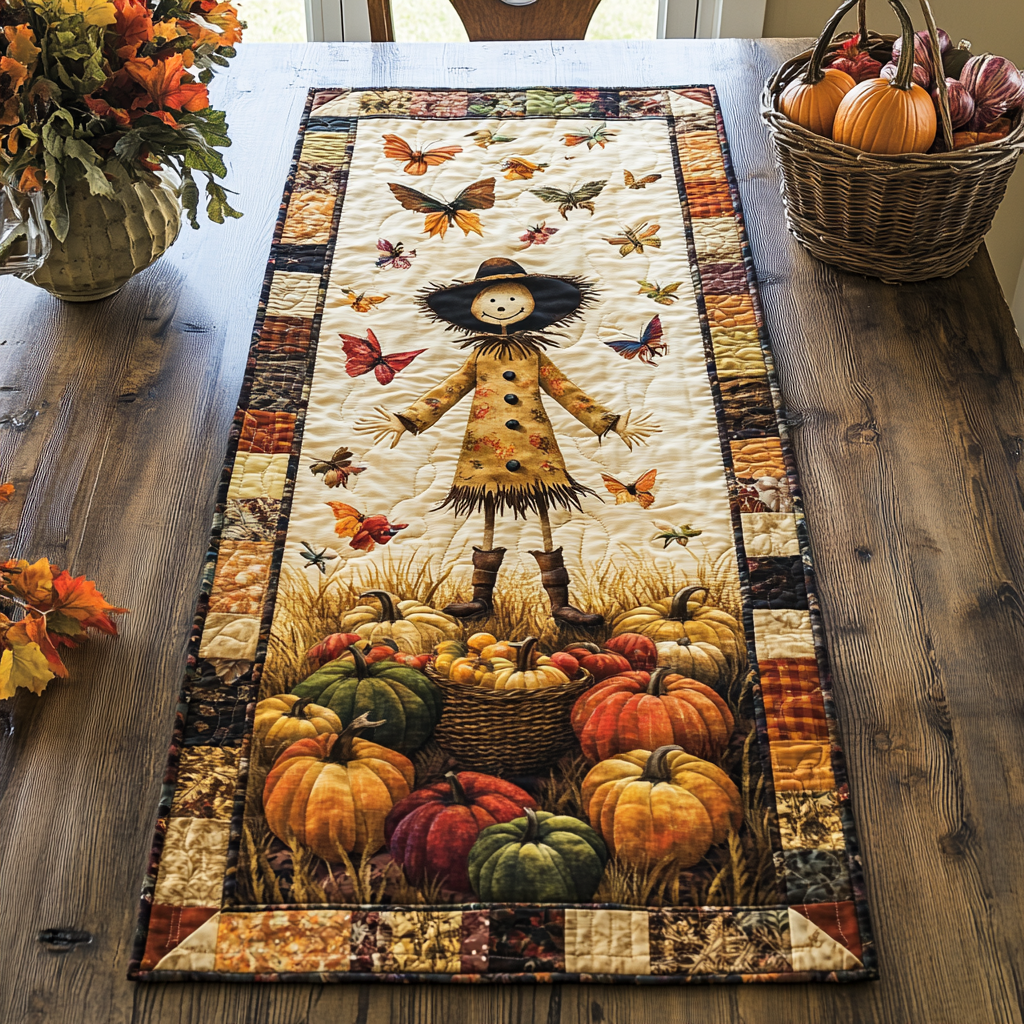 Scarecrow Charm Quilted Table Runner Fall Decor Table Runner Gift Idea For Mother In Law