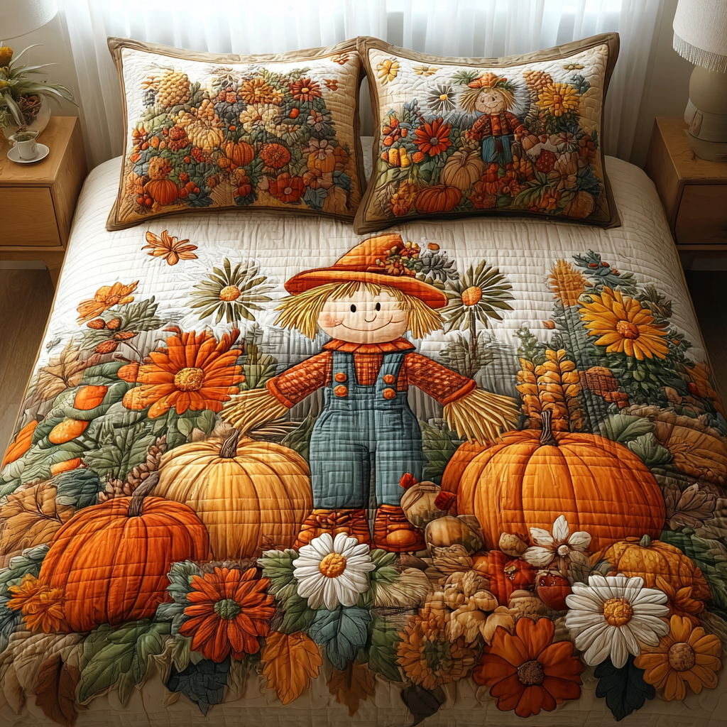 Scarecrow for Fall Quilted Bedding Set Aesthetic Room Decor Gift Ideas For Fall