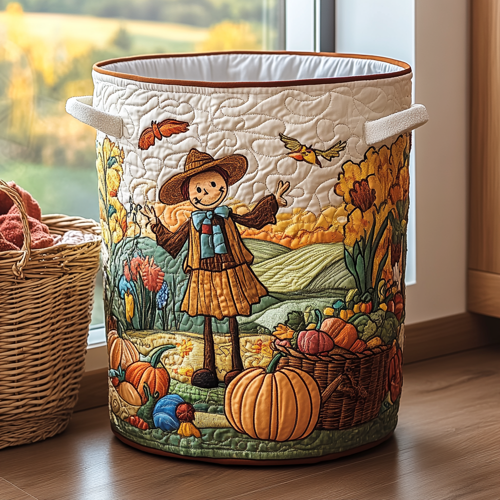 Scarecrow Garden Quilted Laundry Basket Thoughtful Housewarming Gift