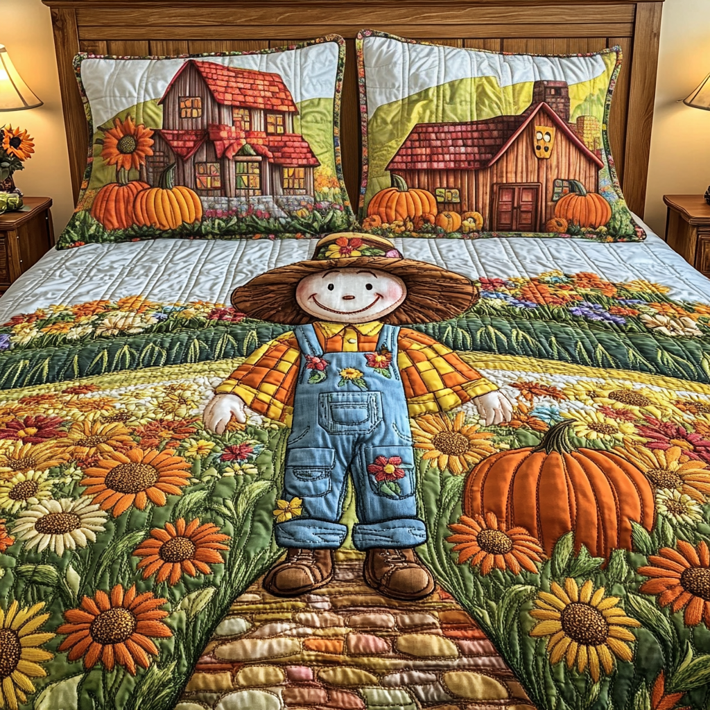 Scarecrow Patch Quilted Bedding Set Best Bedspread Set Autumn Presents