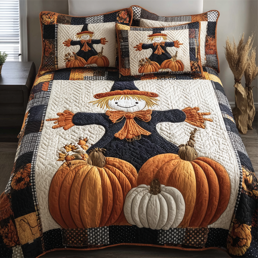 Scarecrow Smile Quilted Bedding Set Best Bed Sheet Set Autumn Gift Ideas