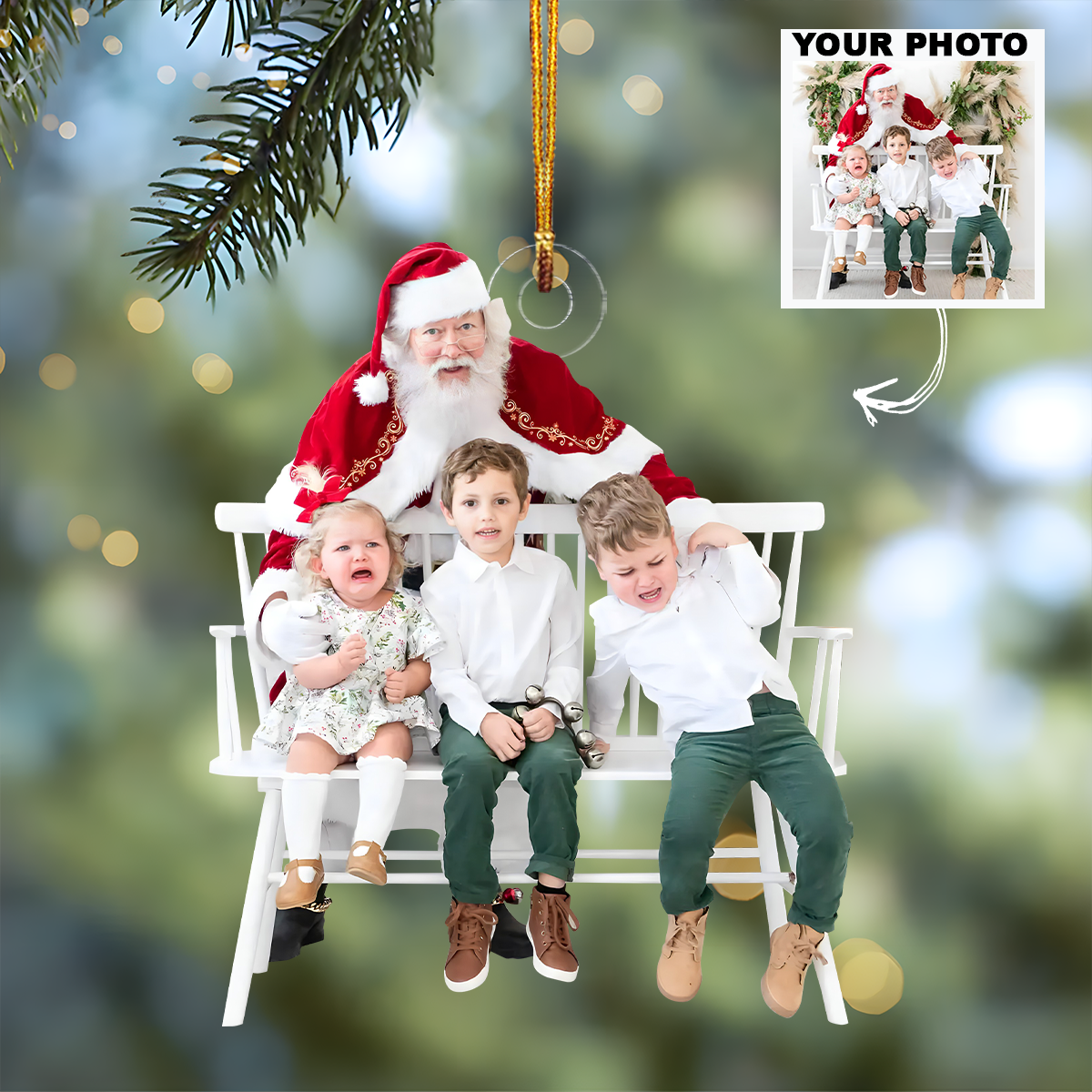 Scared Of Santa Personalized Photo Mica Ornament Customized Your Photo Ornament Christmas