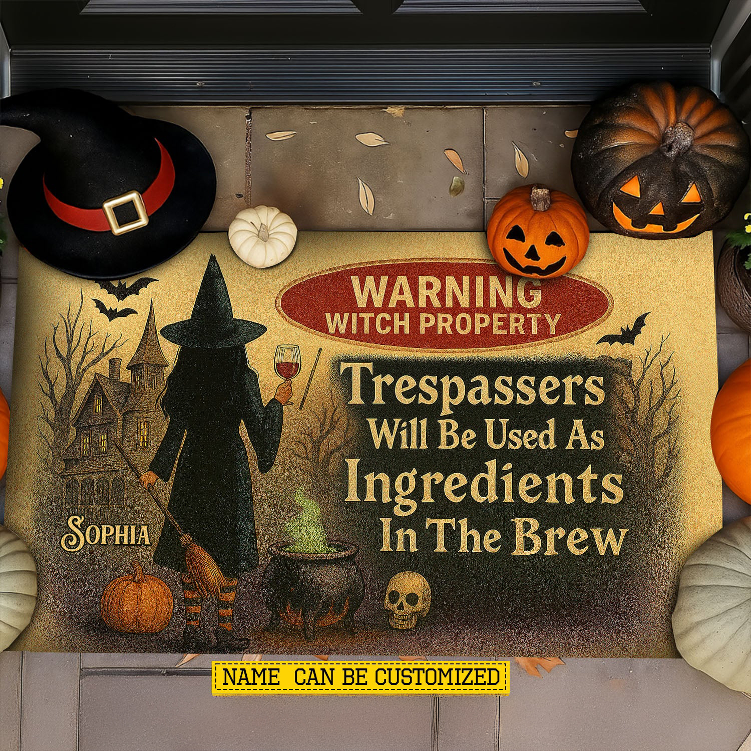 Scared Personalized Halloween Witch Doormat Warning Witch Property Doormat For Home Decor Housewarming Gift Welcome Mat Gift For Witch Lovers