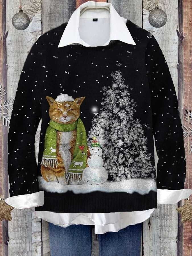 Scarf Ginger Cat Christmas Sweater Cute Animal Apparel Xmas Holiday Gifts For Cat Lovers