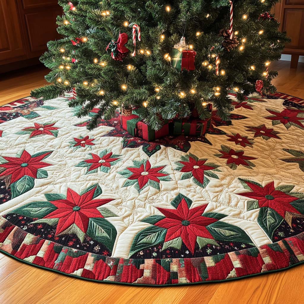 Scarlet Bloom Christmas Quilted Tree Skirt Festive Tree Base Cover Festive Christmas Home Styling