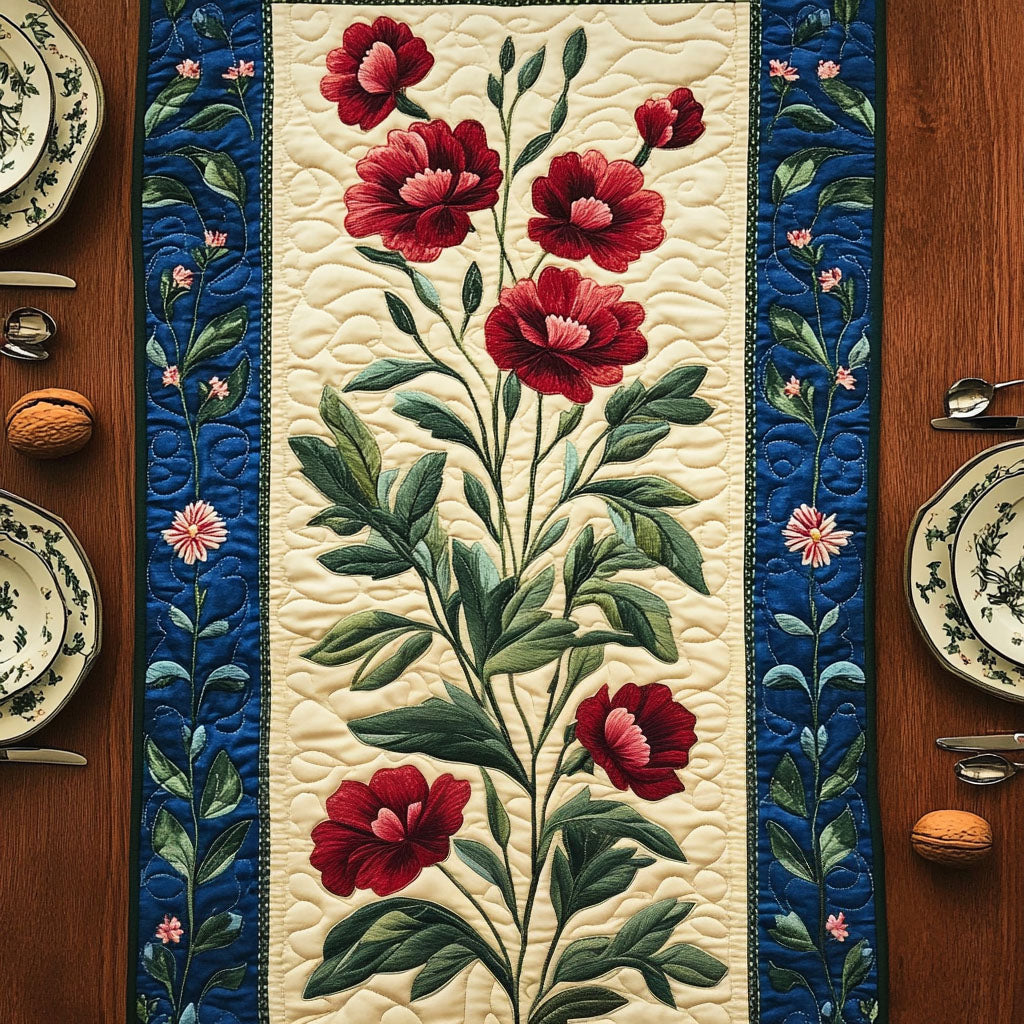 Scarlet Blooms in Heartland Quilted Table Runner Dining Room Decor Best Friend Presents