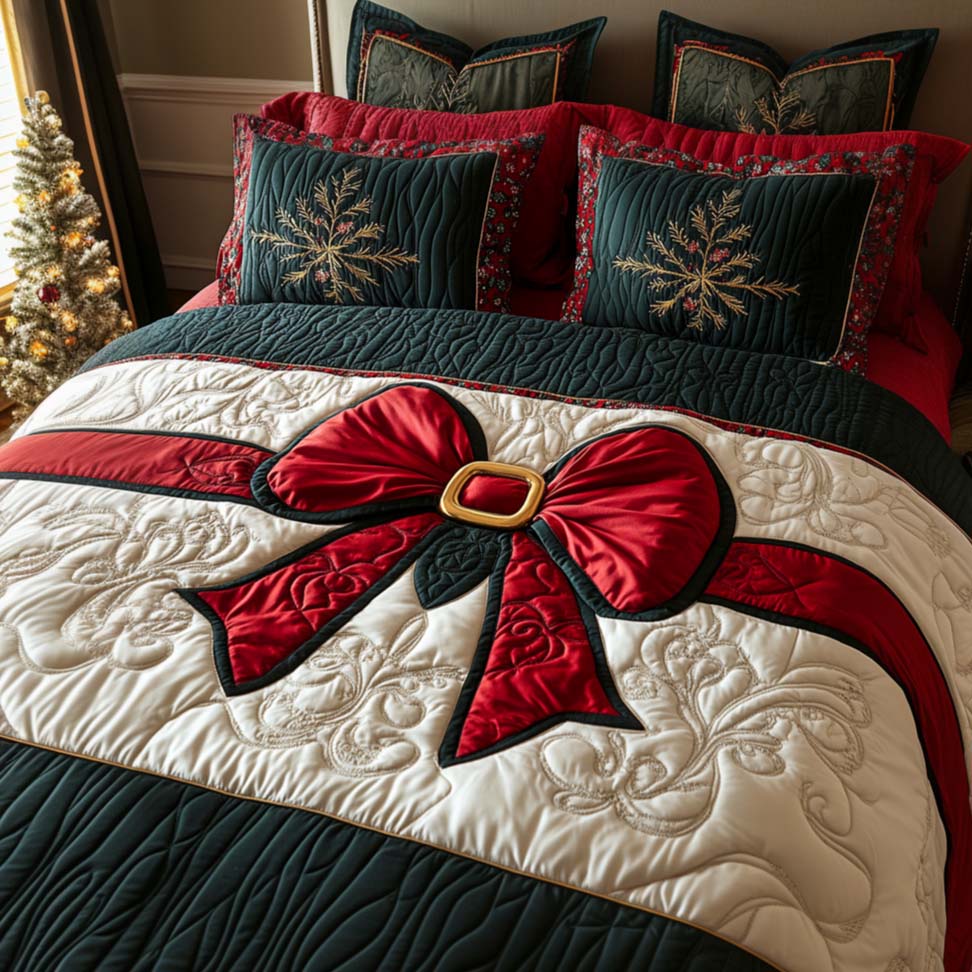 Scarlet Bow Quilted Bedding Set Bed Decor Christian Presents For Her