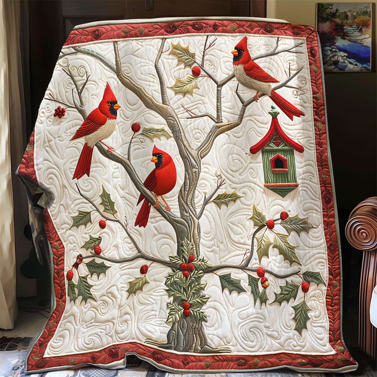 Scarlet Cardinals Quilt Blanket Christmas Throws Christmas Gift Ideas For Dad