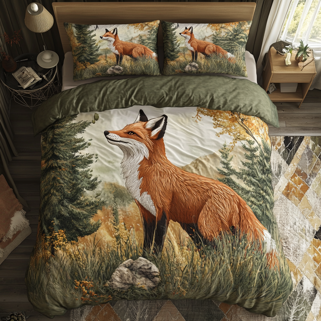 Scarlet Fox Quilted Bedding Set Bed Decorations Unique Fox Gift Items