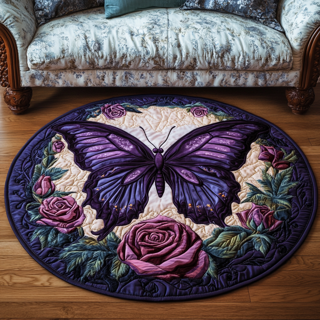 Scarlet Glow Quilted Round Mat Entryway Decor Presents For Butterfly Lovers Women
