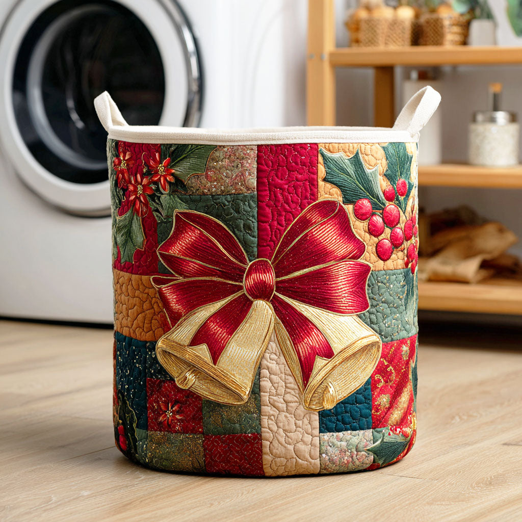Scarlet Holiday Bow Quilted Laundry Basket Unique Quilted Basket Gift for Holiday Season 2025