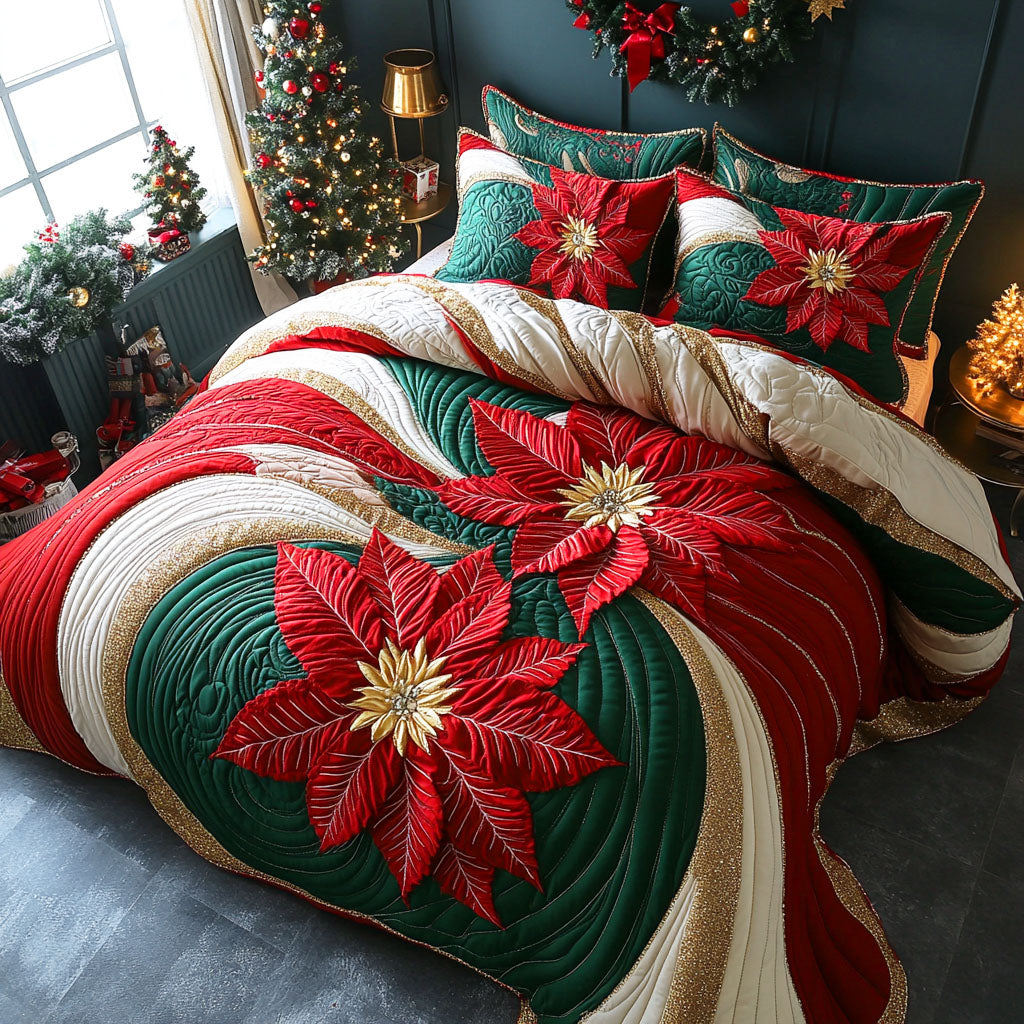 Scarlet Holly Quilted Bedding Set Xmas Duvet Cover Set Christmas Gift Ideas For Relatives