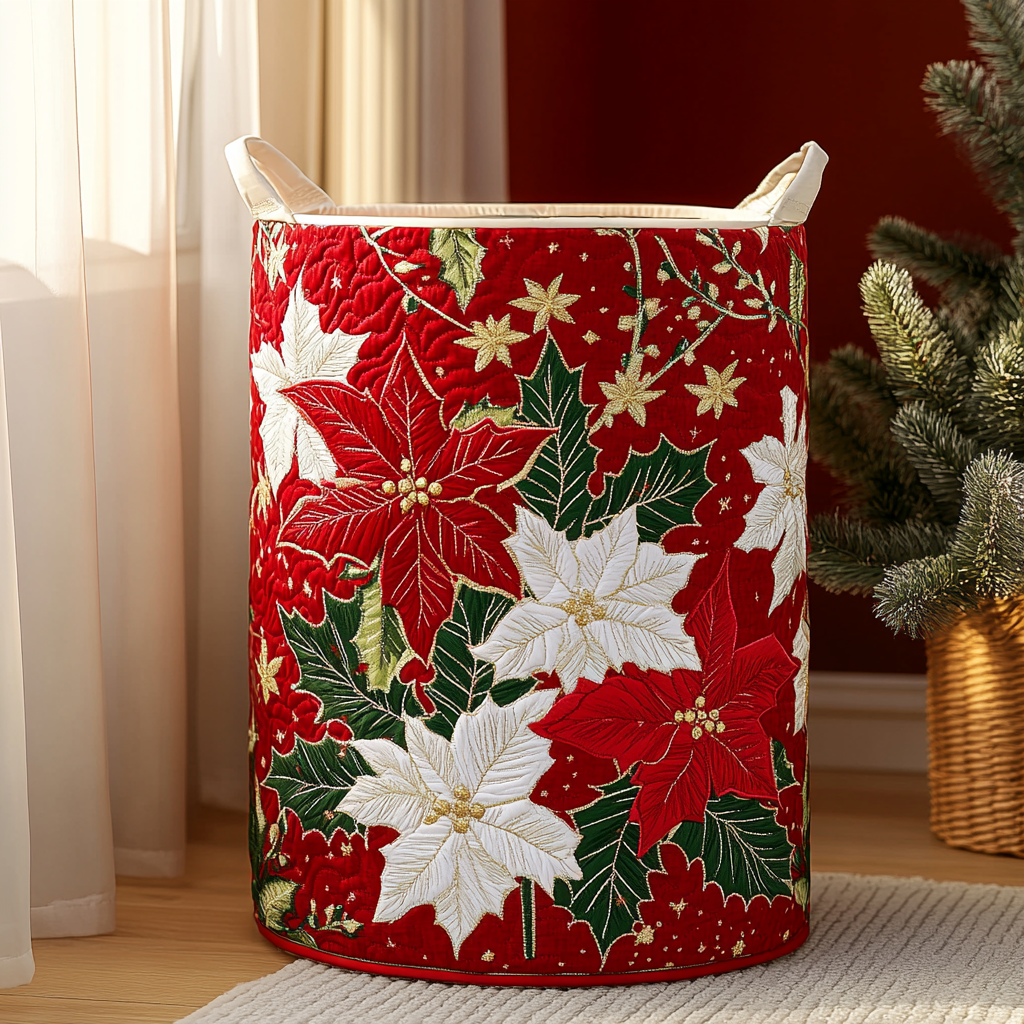 Scarlet Petal Quilted Laundry Basket Elegant Quilted Laundry Bin for Bedroom and Bathroom