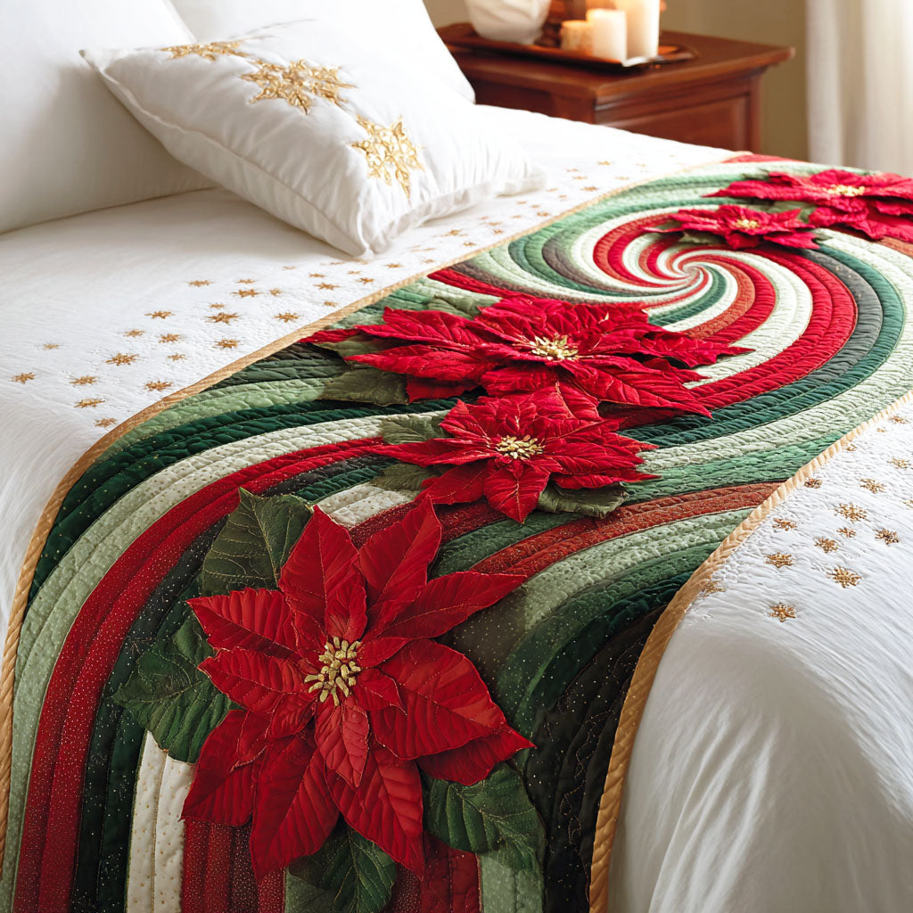 Scarlet Poinsettia Quilted Bed Runner Christmas Decorations Family Xmas Ideas