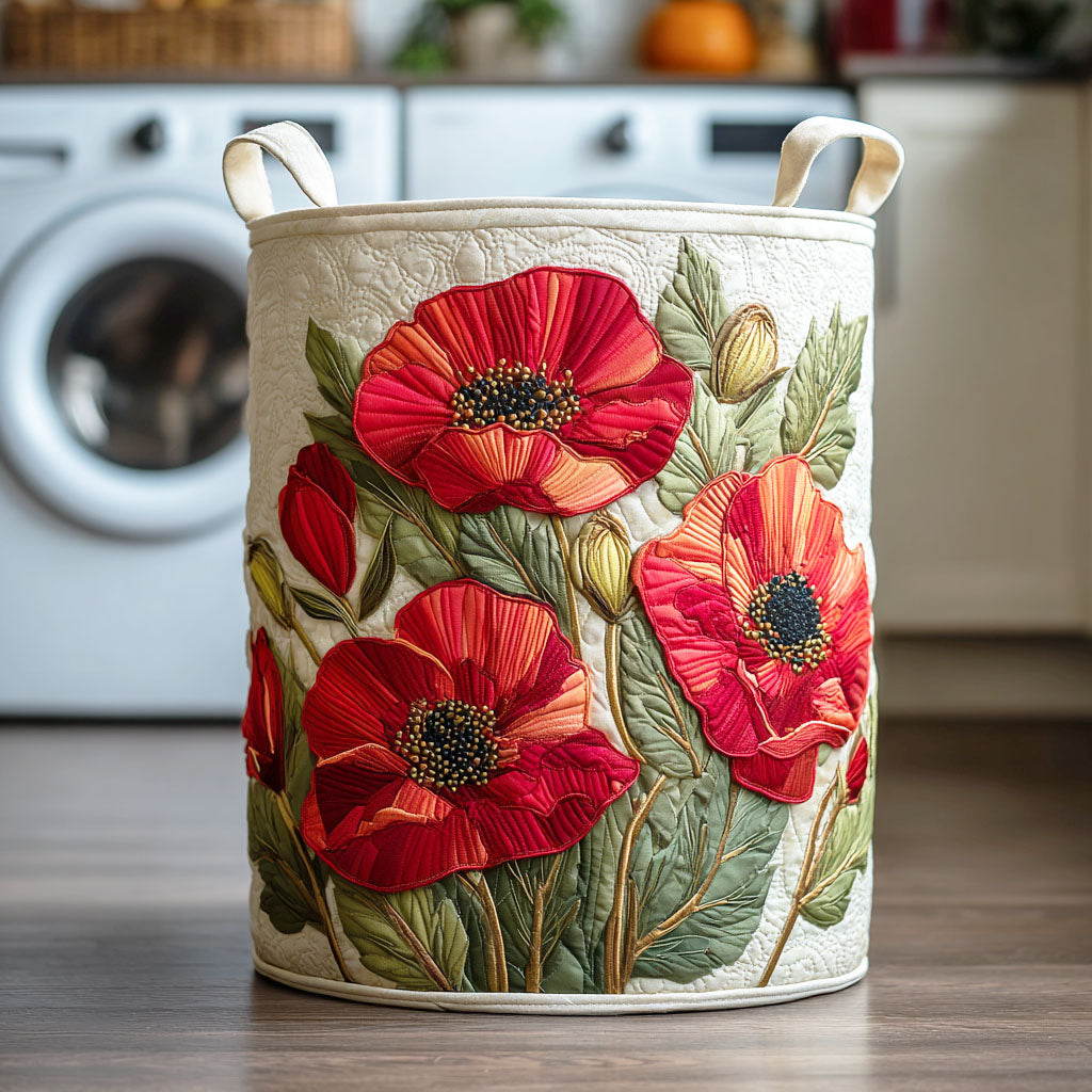 Scarlet Poppy Dream Quilted Laundry Basket Merch For Family Time