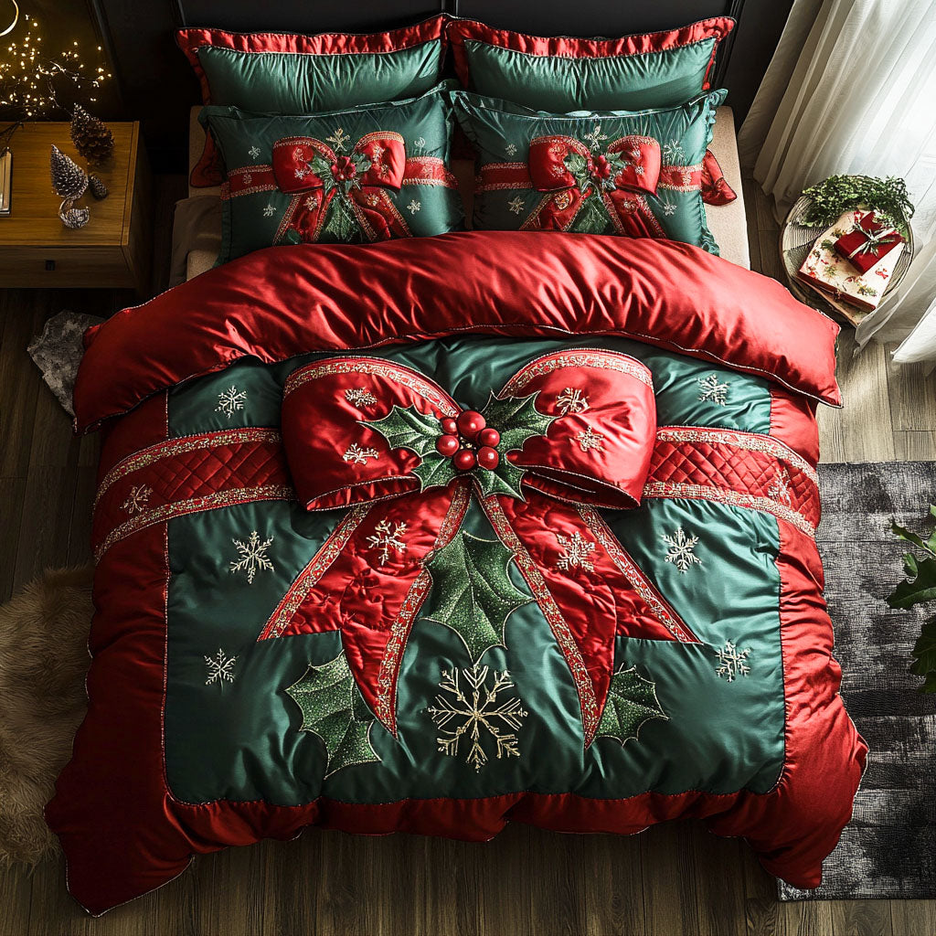 Scarlet Ribbon Quilted Bedding Set Holiday Duvet Cover Set Christmas Presents For Mother In Law