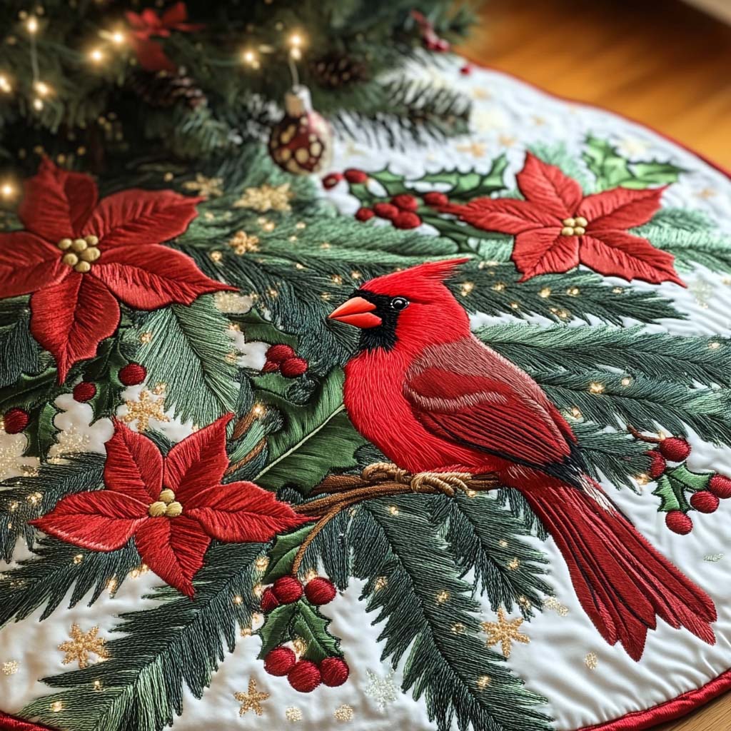 Scarlet Serenade Christmas Quilted Tree Skirt Exclusive Christmas Tree Skirt Merch Collection