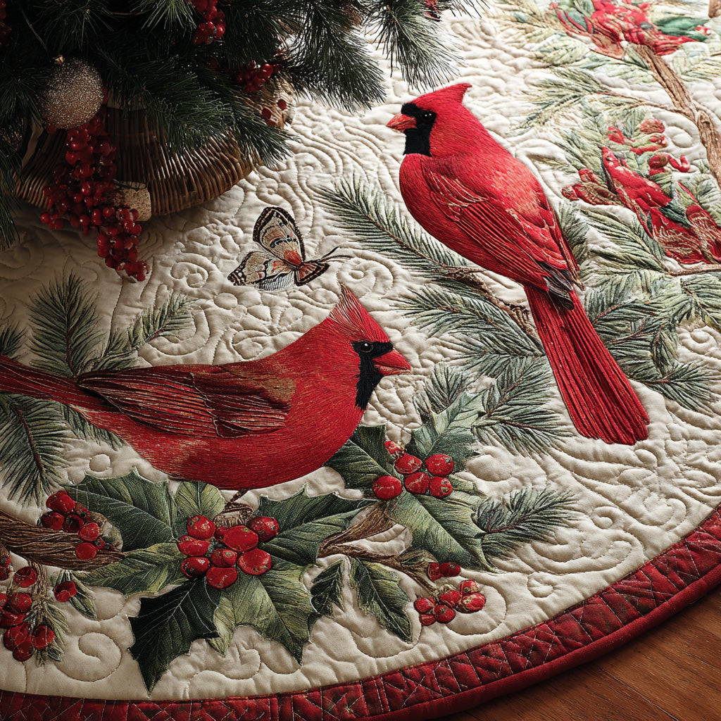 Scarlet Snow Quilted Christmas Tree Skirt Perfect Merch Gift Tree Skirt for Holiday Season