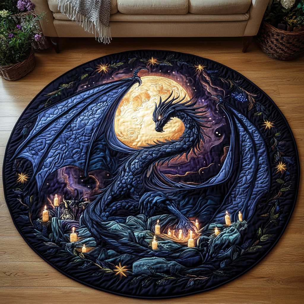 Scarlet Spiral Quilted Round Mat Unique Front Door Decor Unusual Dragonfly Gifts