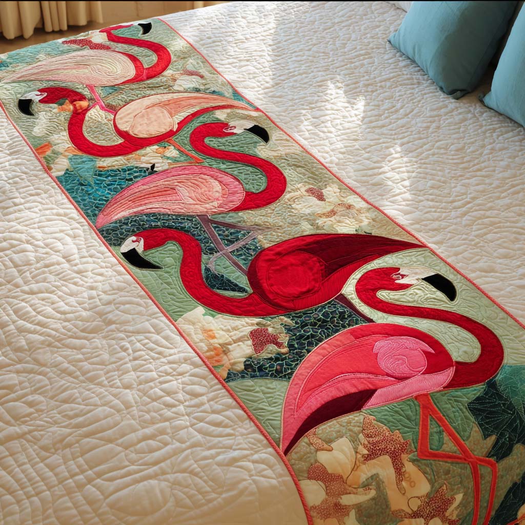 Scarlet Stroll Quilted Bed Runner Bedroom Decorations Flamingo Themed Gift Items