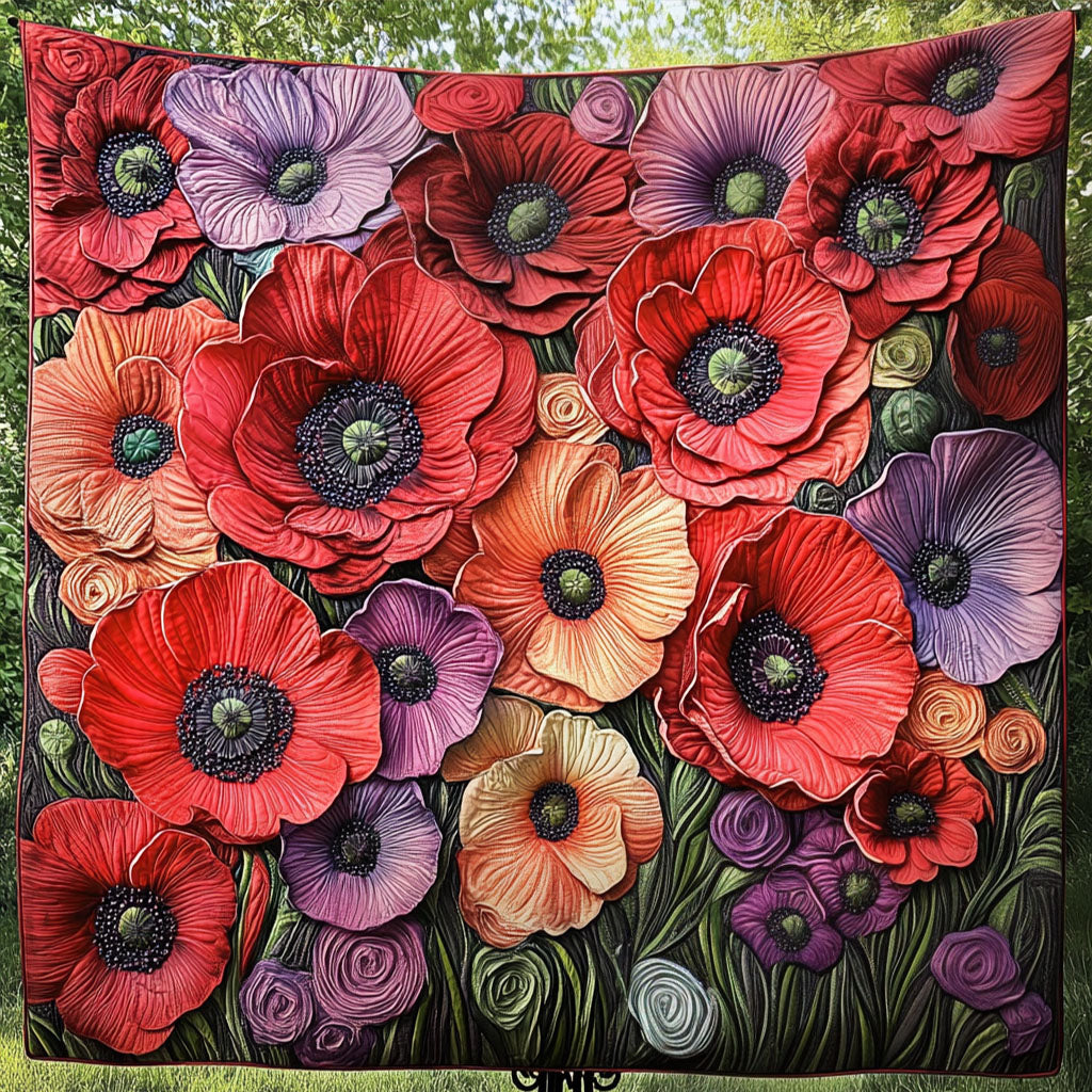 Scarlet Whisper Quilted Blanket Christmas Bedroom Decor Gifts With Poppies On Them